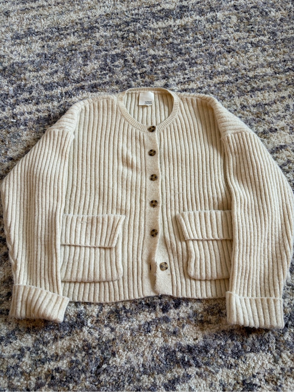 Sunday Edition Ribbed Knit Chunky Cardigan Cream Ivory Size L